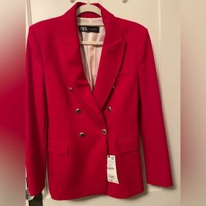 Zara red double breasted blazer size M brand new